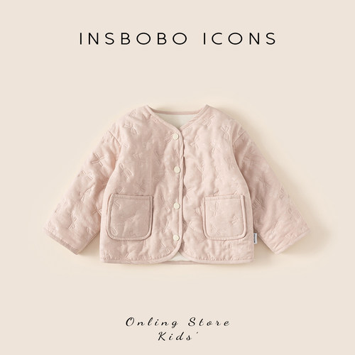 INSbobo儿童无领压花绗棉外套