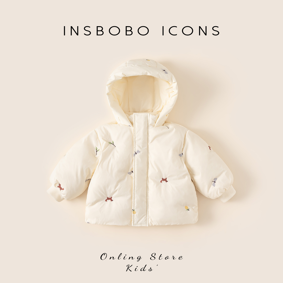 INSbobo儿童连帽可爱绣花羽绒服