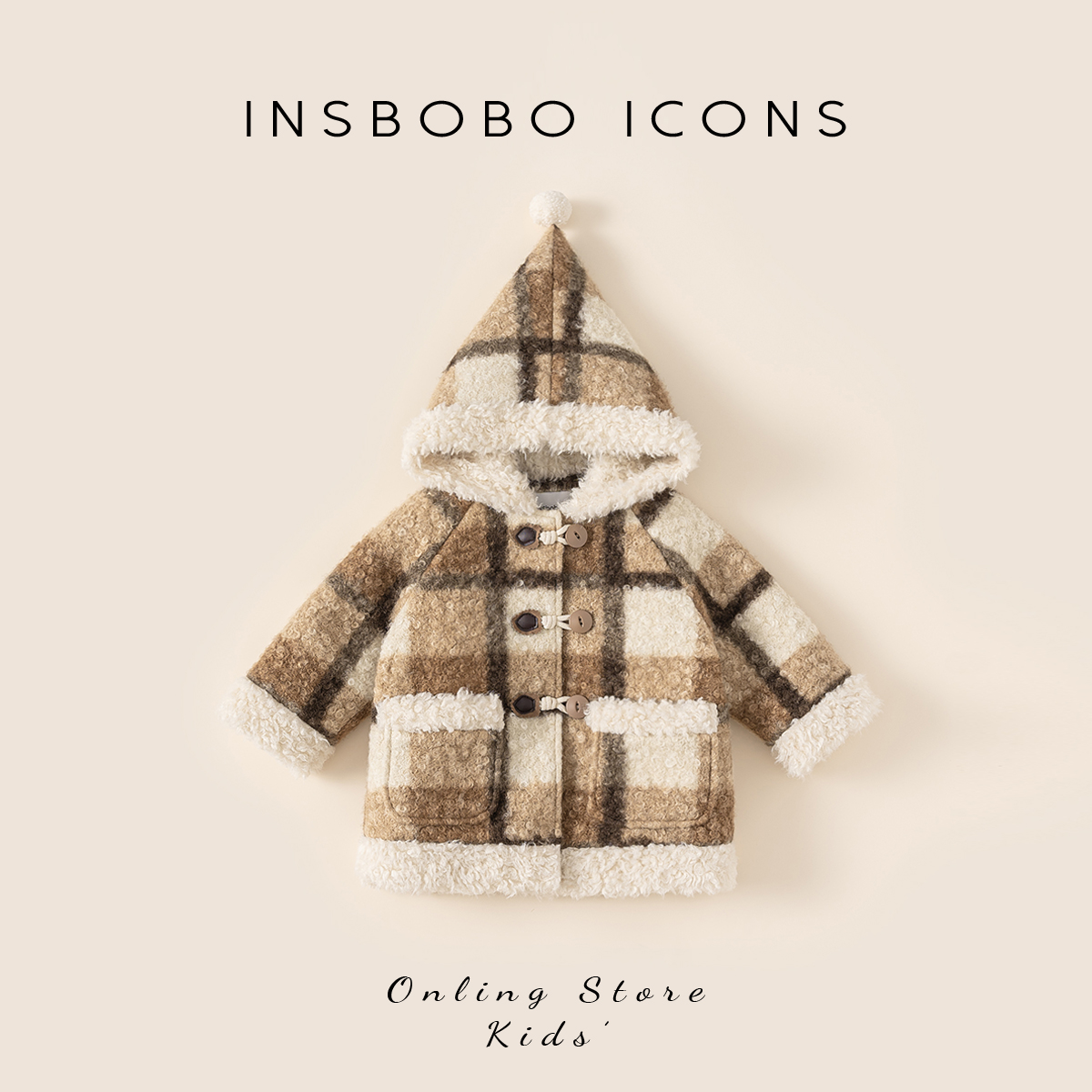 INSbobo女童尖尖帽格子外套秋冬