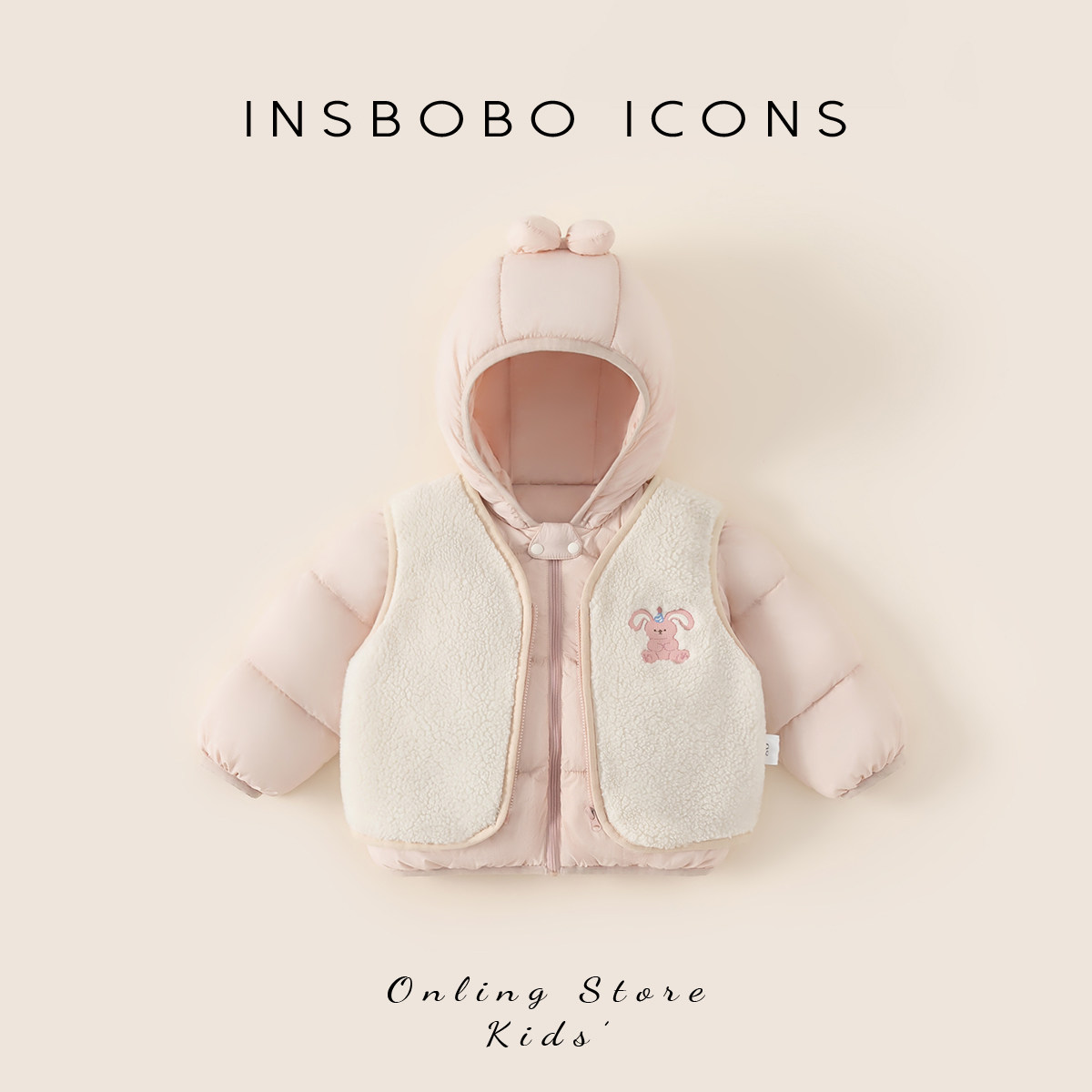 INSbobo儿童兔子刺绣羽绒服套装