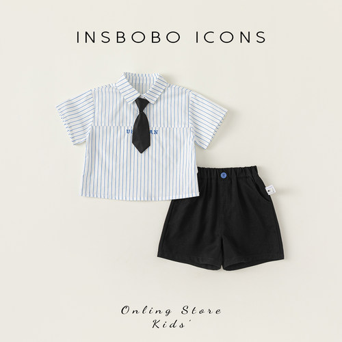 INSbobo儿童套装时尚条纹男童夏