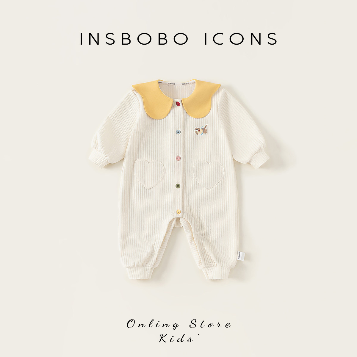 INSbobo儿童拼色花朵形绣花爬服图片
