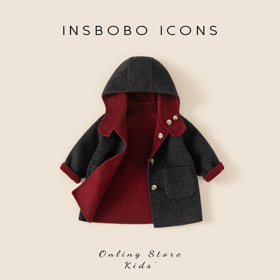 INSbobo儿童中长款双面呢大衣冬