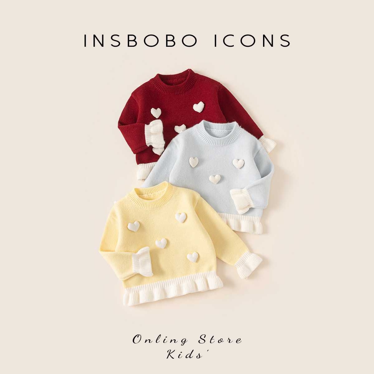 INSbobo儿童可爱撞色下摆毛衣