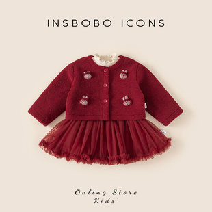 INSbobo女童套装2025冬季加绒新款洋气儿童衣服女宝宝冬装连衣裙