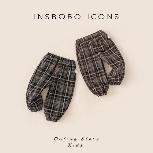 INSbobo儿童裤子格子裤