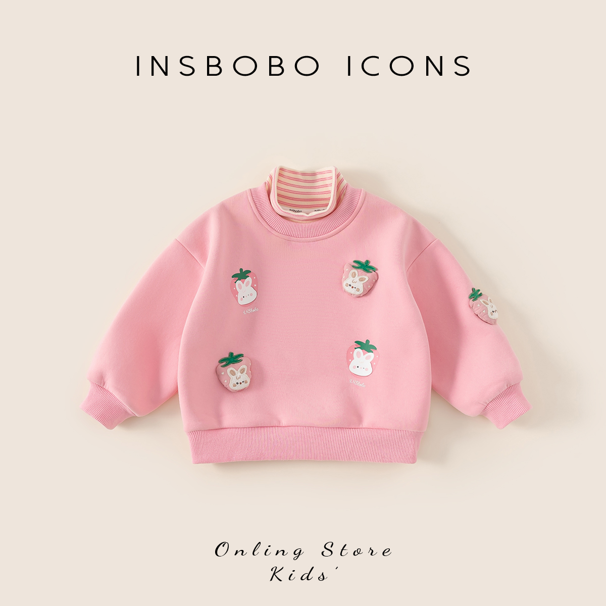 INSbobo儿童拼接领印花装饰卫衣