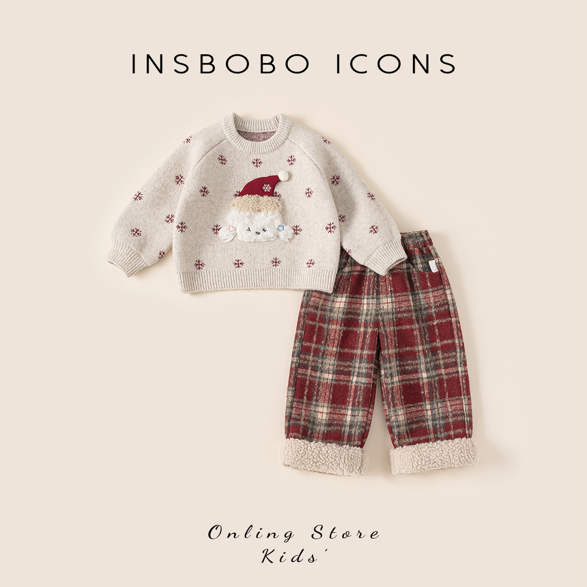 INSbobo儿童卡通雪花毛衣套装