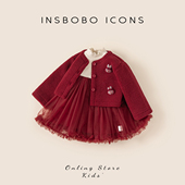 INSbobo女童裙子冬季 新款 宝宝红色衣服儿童新年连衣裙过年公主裙