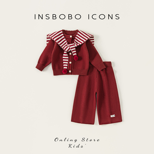 INSbobo女童毛衣2026春季新款儿童新年红色针织上衣宝宝过年衣服