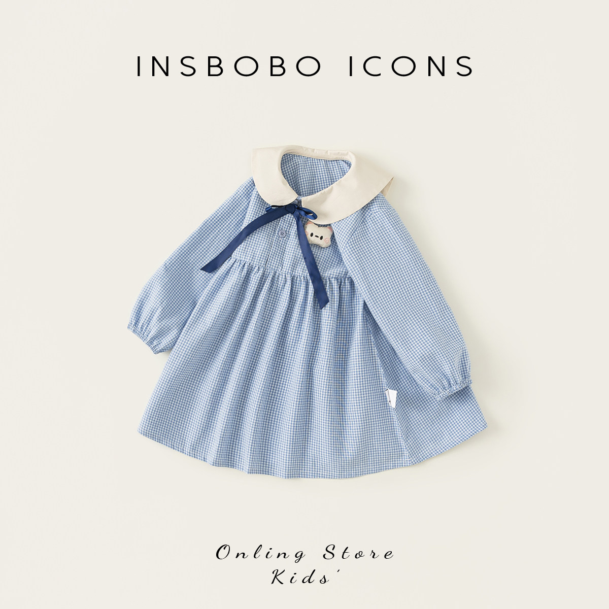 INSbobo儿童格子娃娃领连衣裙图片