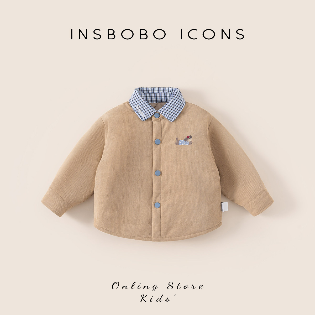 INSbobo儿童格子拼接领棉服