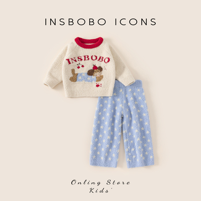 INSbobo儿童撞色卡通图案家居服