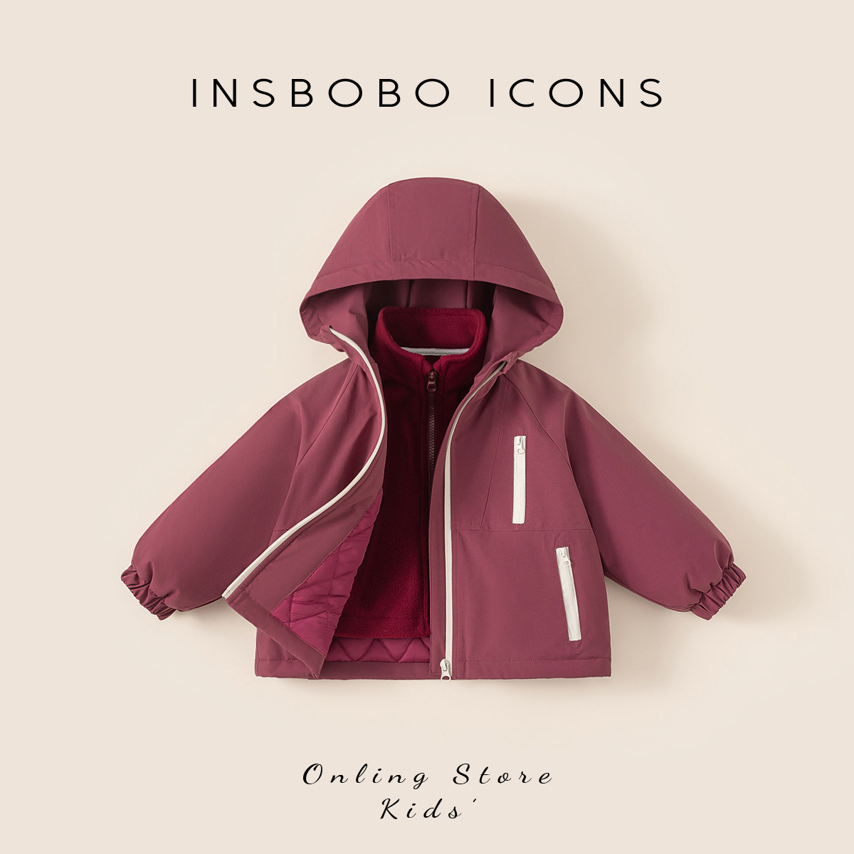 INSbobo女童外套2025秋冬新款儿童三合一冲锋衣宝宝冬季保暖上衣,童装/婴儿装/亲子装,普通外套,淘宝优惠券,粉丝福利购,淘宝优惠卷