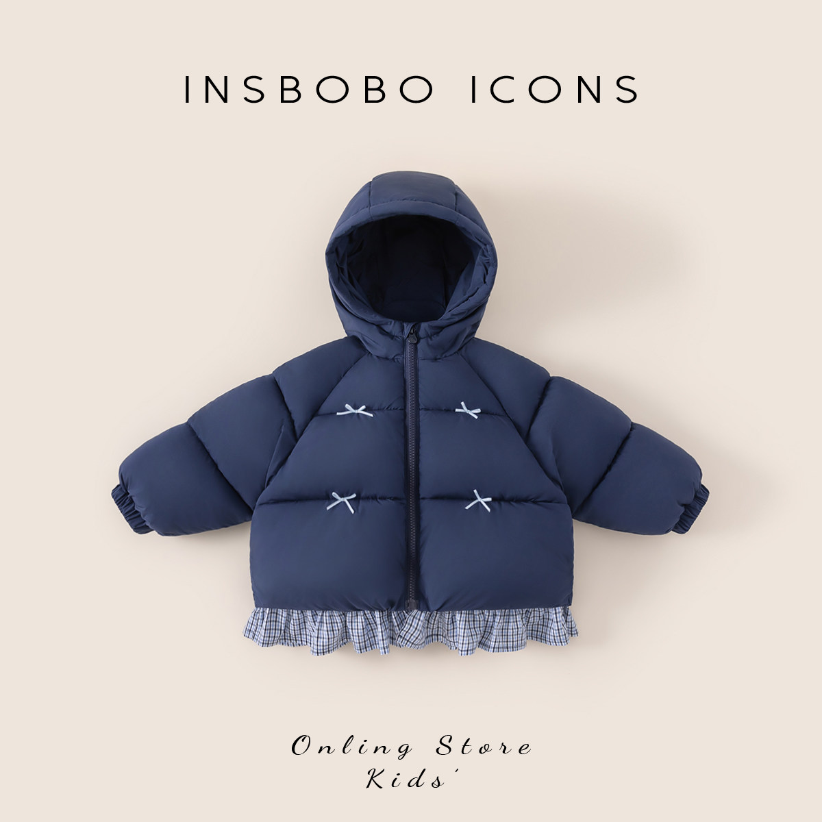 INSbobo儿童蝴蝶结装饰拼接棉服