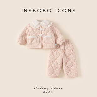 INSbobo女童睡衣2025冬季加厚家居服新款小宝宝冬装儿童加绒套装