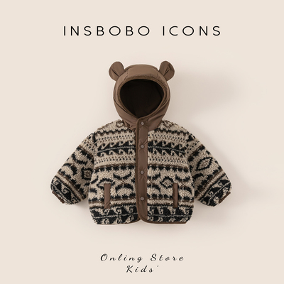 INSbobo儿童拼接花色毛绒棉服