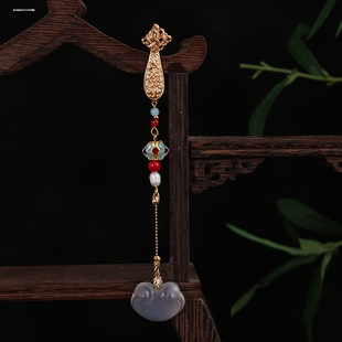压襟旗袍挂件玉髓胸针流苏穗子棉麻中式古风汉服配饰