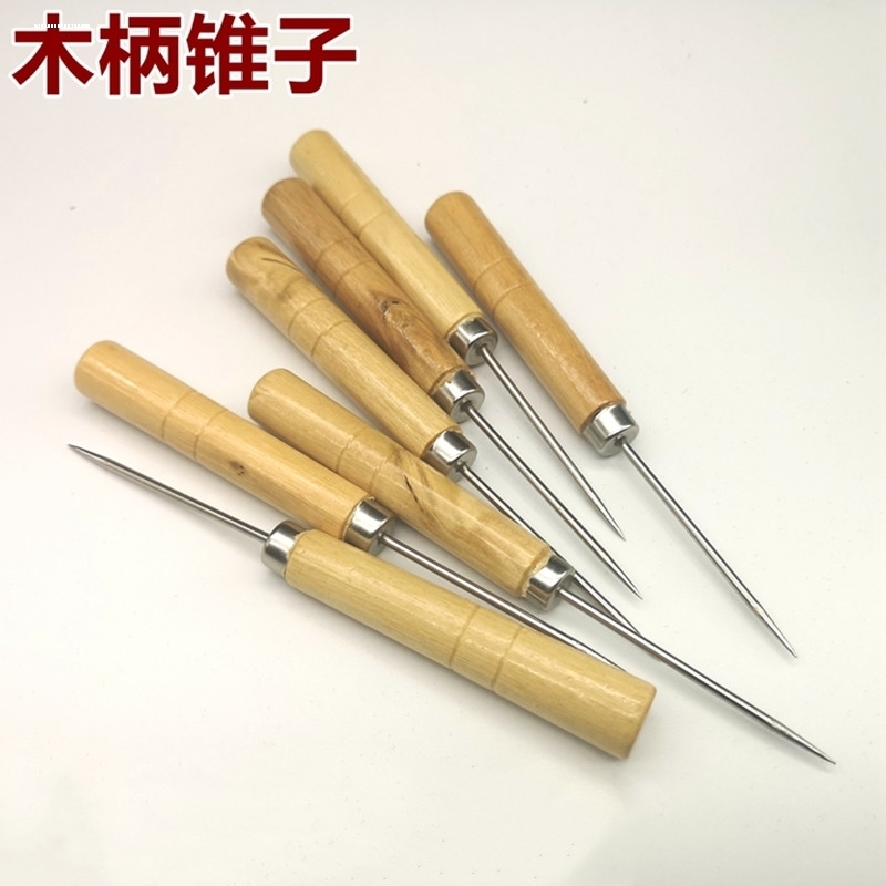 葫芦木柄千枚通 直锥 勾锥子锥子针弯头 带钩子 DIY编织手工工具