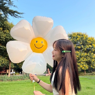 太阳花小雏菊花花气球儿童笑脸安全无毒拍照道具拖杆地推气球批发