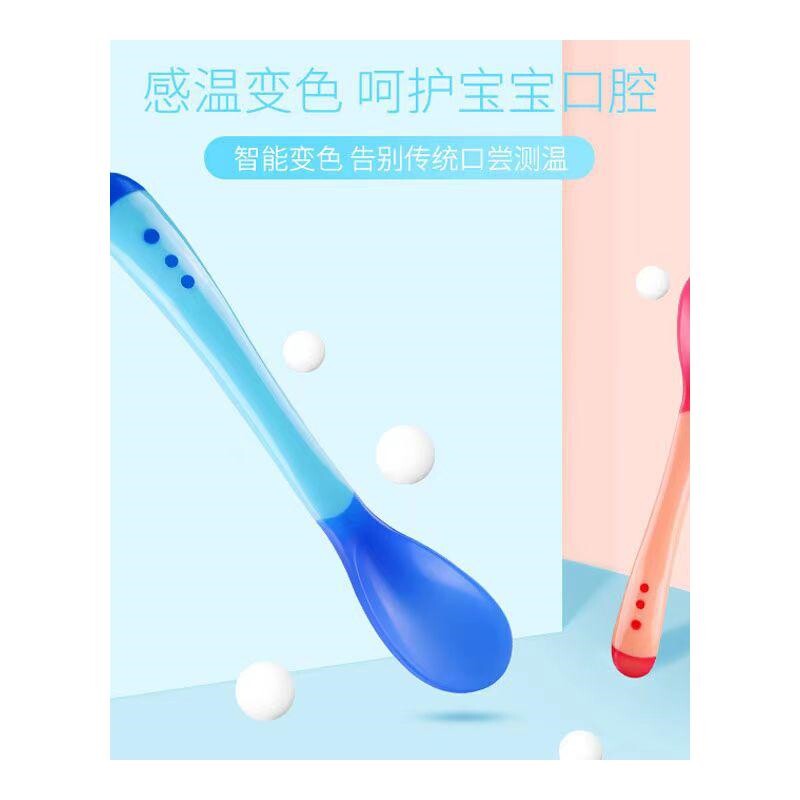 婴童感温训练勺遇热变色叉勺童餐具收纳盒宝宝自主进食辅助勺图片