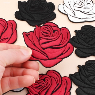 中号自粘玫瑰花布贴刺绣补丁贴布衣服窗帘台布破洞装饰羽绒服贴花