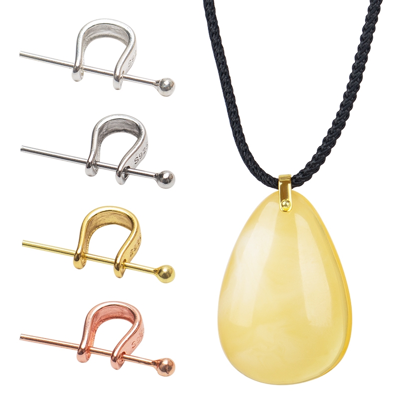 diy扣玉坠夹扣镀K黄金色翡翠扣子碧玉扣头项链吊坠扣银饰