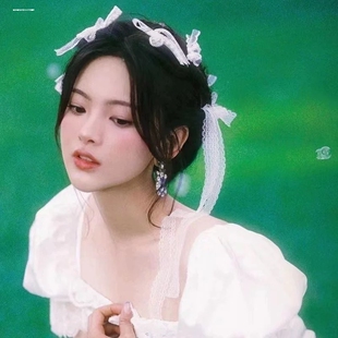 可爱仙气白色蕾丝蝴蝶结发夹丝带少女边夹侧边夹双马尾编发卡