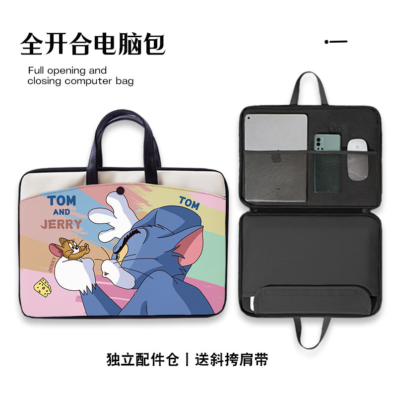 捷迅朗猫和老鼠笔记本电脑包适用于华为matebookD14苹果macpro15.6小新air13.3寸斜挎防摔女士16.1寸男游戏本