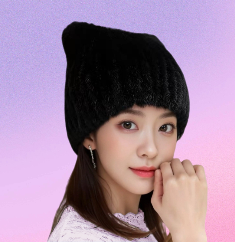 新款水貂毛皮草帽子女士冬季韩版休闲百搭貂皮护耳冬天保暖猫耳帽