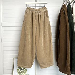 宽松百搭高腰暖暖裤 松紧腰大码 休闲 秋冬新款 加绒加厚灯芯绒阔腿裤