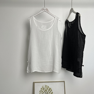 宽松显瘦复古百搭无袖 背心女基本款 打底开叉上衣 苎麻文艺大码 新款