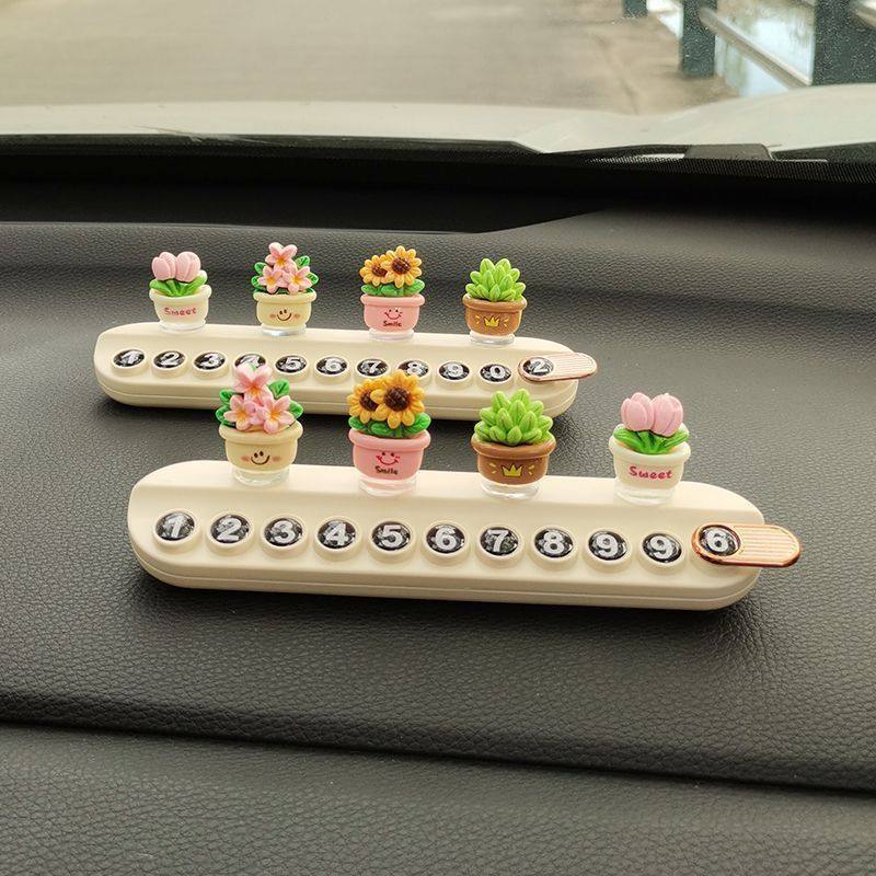 车载手机留号器临时停车号码牌创意可爱小花朵车载摆件车内移车挪