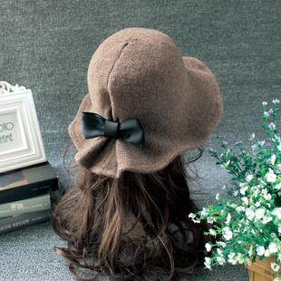 高级感超好看渔夫帽秋冬天羊毛呢帽子女士时尚圆顶礼帽韩国可爱百