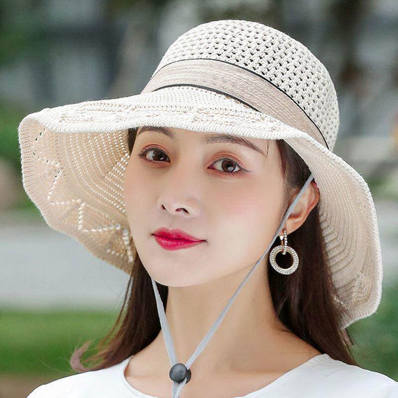 女士遮阳帽带防风绳帽子
