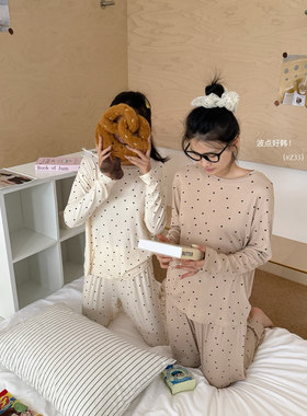 Z33早春韩系波点居家套装甜美萌系风莫代尔长袖裤休闲宽松女睡衣