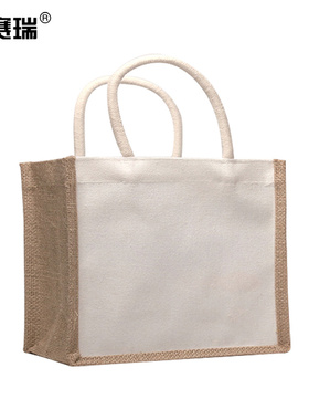 帆布麻布手提袋 宽22高16侧12cm（单面白棉绳手提无扣）M000278