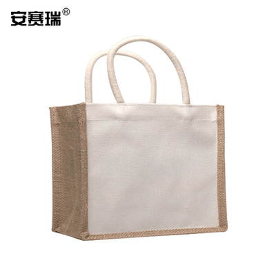 帆布麻布手提袋 宽22高16侧12cm（单面白棉绳手提无扣）M000278