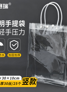 安赛瑞 透明手提袋 PVC塑料25个装20×30×10cm 竖款 240277 BJ