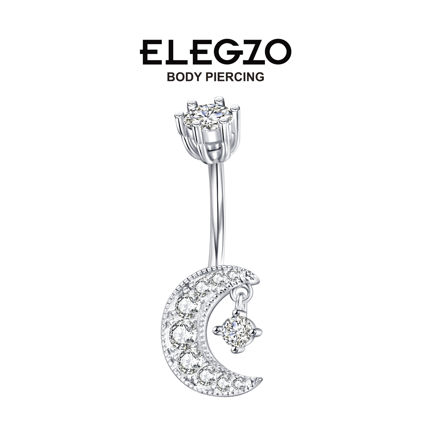 纯银肚脐钉ELEGZO微镶月亮女神