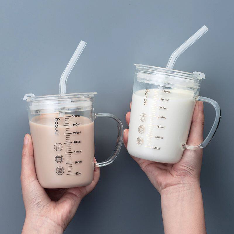 冲奶粉专用杯学生玻璃早餐牛奶杯带刻度大人水杯简约家用带盖勺耐