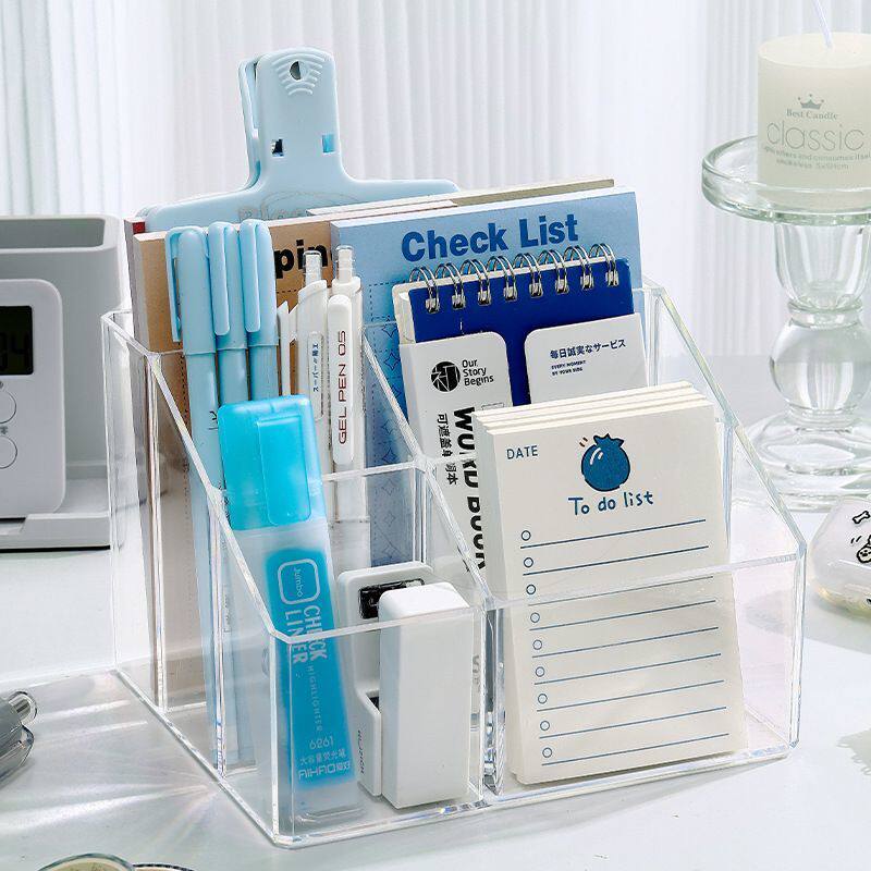 办公桌好物女生工位收纳笔筒桌面文具收纳盒书透明亚克力ins多功