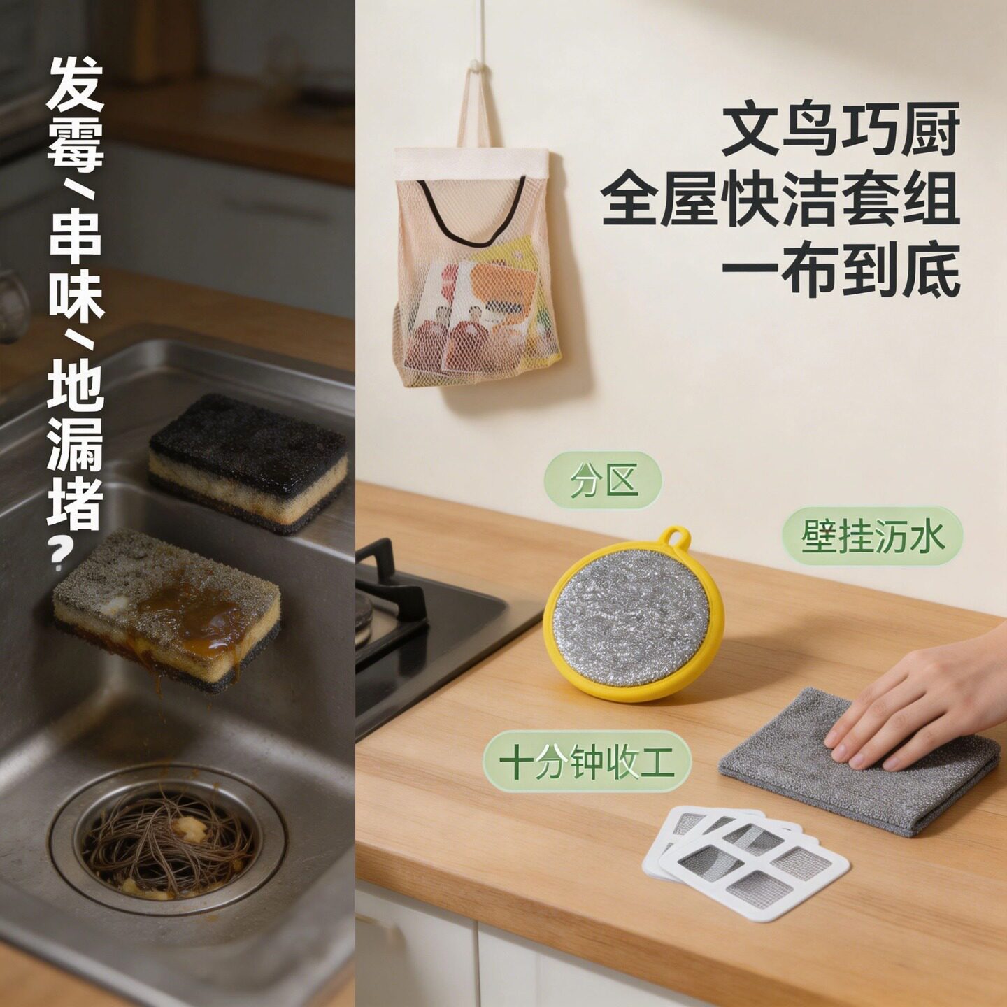 洗碗海绵不沾油双面家用刷锅刷碗百洁布厨房抹布沥水收纳架套装