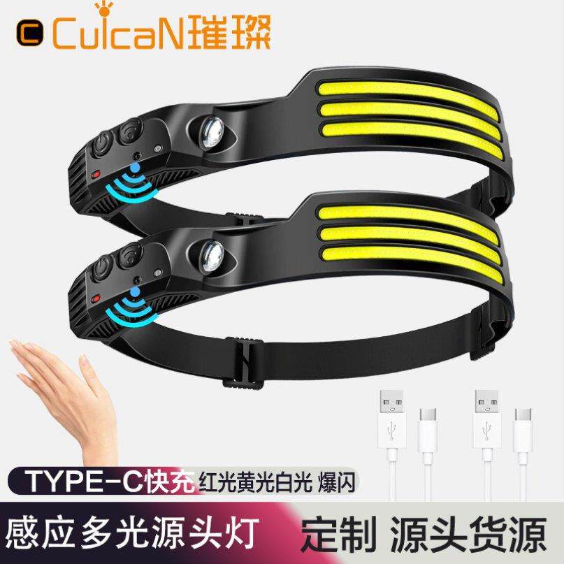 挥手感应COB头灯户外骑行灯USB充电夜跑步灯强光灯硅胶2025