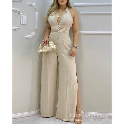 Womens Beach Casual Summer New Style -Piece Jumpsuit Mink