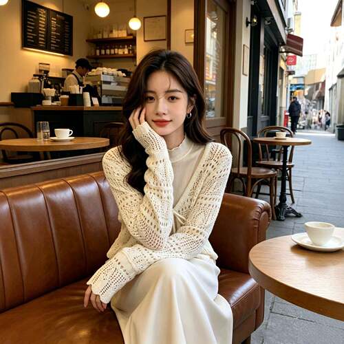 Women Plain Out Front Tie Cardigan Casual Sleeve Fitted V