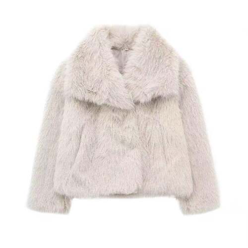 Faux Fur Jacket Women Lapel Cropped Furry Coat 2026 Spring