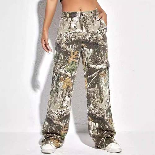 Women Camo Leg Jeans Casual 90s Oversized Baggy Pants
