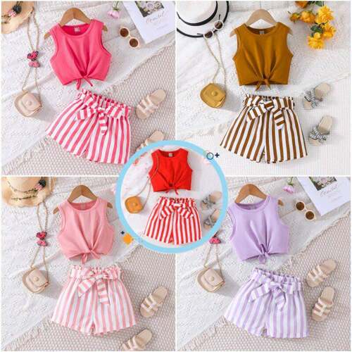 toddler girls tank top belted shorts twopiece set casual
