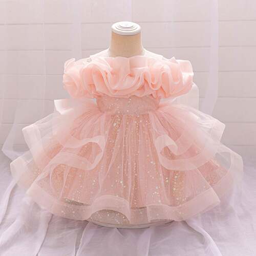 baby girls floral print mesh overlay dress ruffle trim
